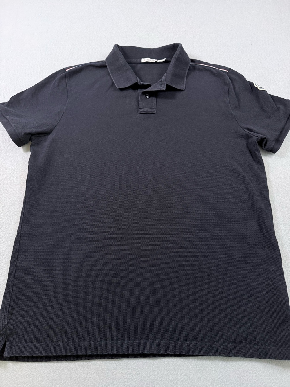 Moncler Navy Cotton Pique Polo Tricolor Trim Men's Large